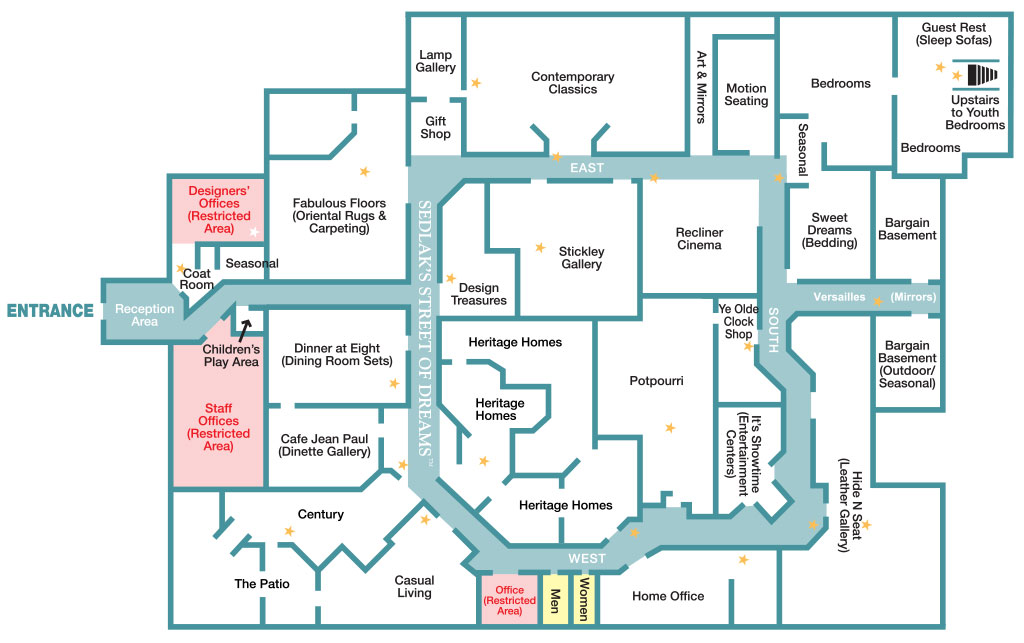 Sedlak Interiors Furniture Showroom Map with 